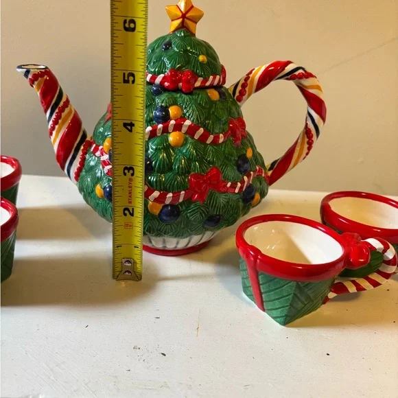 Vintage Retired Department 56 Christmas Tea "O Christmas Tree" Tea Set - Picture 10 of 16